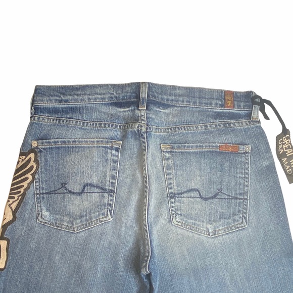 HTF: 7 For All Mankind® x Great China Wall ☻︎ 7 Leather Patch Standard Jeans ☻︎ - Picture 6 of 16